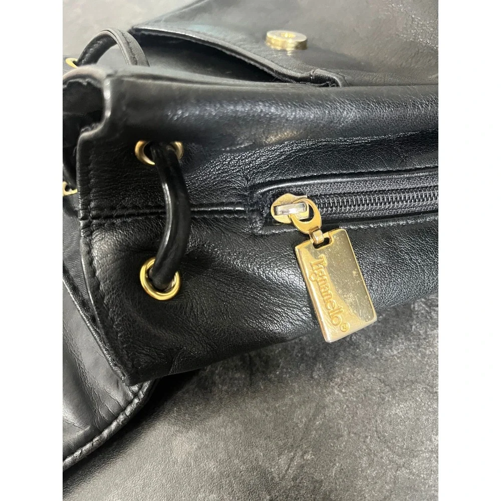 Tignanello Leather Sling Backpack Small Black Gold Hardware Travel Butter Soft